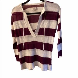 LOFT 3/4 sleeve Loose Knit Top with Thick Horizontal Stripes